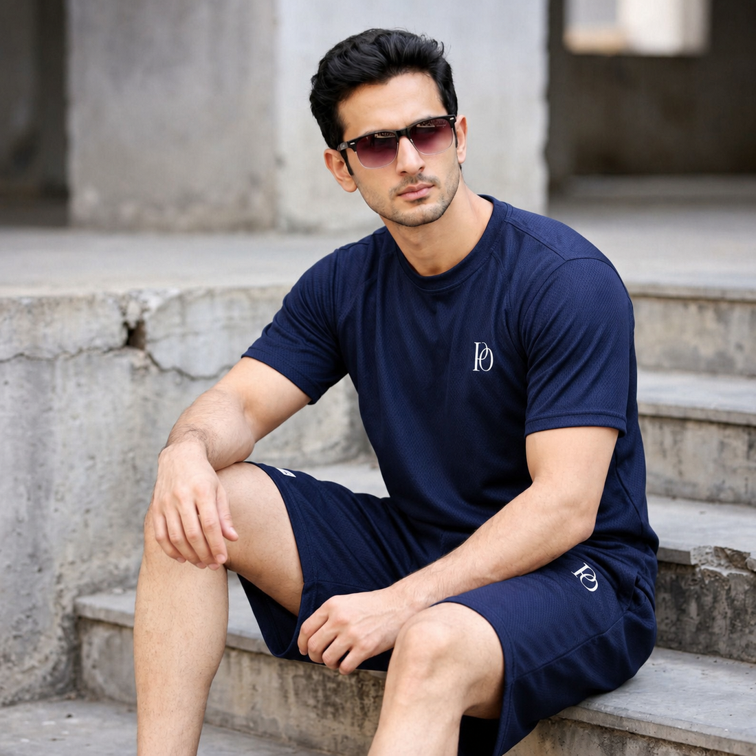 Bareezo Navy Blue Men’s Nikker Shirt Set – Premium